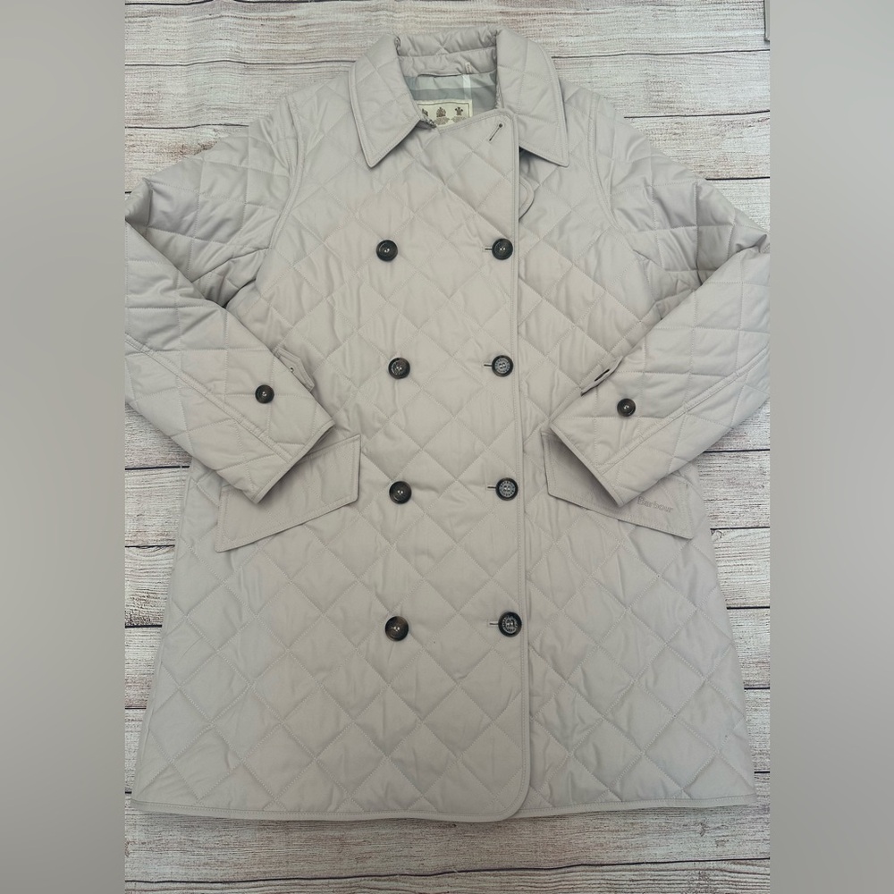 Women's Barbour Quilted Double-Breasted Button Up Coat Cream Size 8